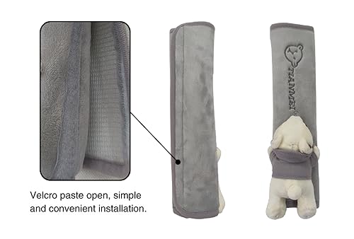 Tianmei 2Pcs Bear Doll Styling Faux Suede Car Seat Belt Strap Cover Shoulder Strap Pad (Gray Color) - color: Bear Gray - 2PCS