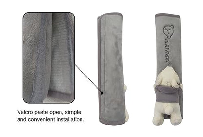 Tianmei 2Pcs Bear Doll Styling Faux Suede Car Seat Belt Strap Cover Shoulder Strap Pad (Gray Color) - color: Bear Gray - 2PCS