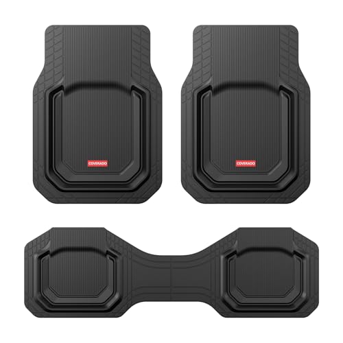 Coverado Car Floor Mats for Cars, Waterproof All Weather Protection, Deep Dish Car Mats, Universal Trim to Fit Automotive Mats Car Accessories for Cars SUV Truck, 3PCS Set, Black - color: Black