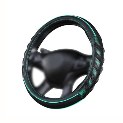 Flying Banner car Steering Wheel Cover Faux Leather Massage Universal fit 3D Honeycomb Hole Anti-Slip Sporty 15 Inches (Mint Green Black) - color: Mint green black