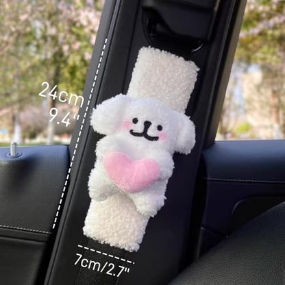 2 PCS Seat Belt Cover Pad, Cute Kawaii Animal Dog Seatbelt Covers for Kids and Women, Winter Plush Fluffy Soft Seat Belt Cover, Cartoon Seatbelt Cushion,Car Seat Strap Pads (B-Dog) - color: B-Dog
