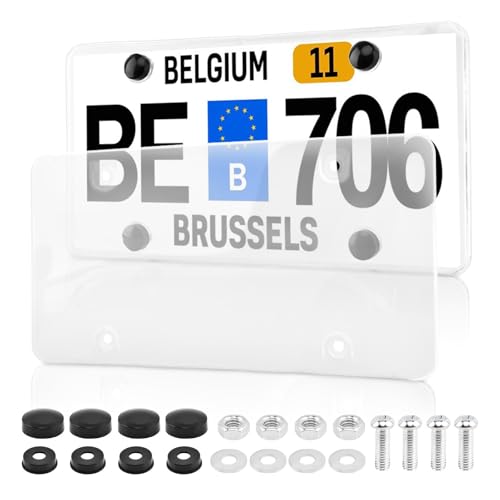 Clear License Plate Covers, 2 Pack Unbreakable Car Tag Frame Protector with Screws Caps and Rattle Proof Pads, Standard US Plates Protective Shield(Style:Frameless) - style: Frameless