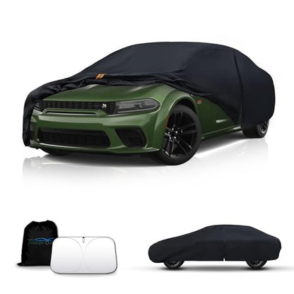Waterproof Car Cover All-Weather, Heavy-Duty Outdoor Full Exterior Automobiles Snow Cover for Sedan/Coupe 194-203 inch with Sun Visor,Zippered & Storage Bag - Black - size: Fit Coupe Length 194-203 Inch(3xl+0)