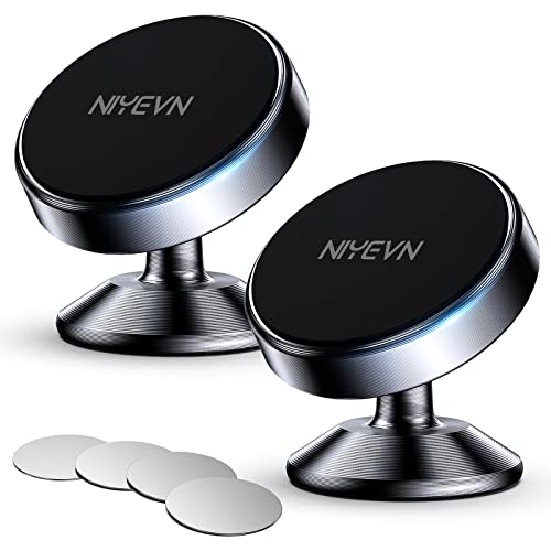 [2 Pack Magnetic Phone Holder car,[360°Rotation] car Mount Magnet,[4 N52 Magnets] Super Magnetic Force is Suitable for Most iPhone and samsumg Smartphones ，Black Phone Holder (Black) - color: dark