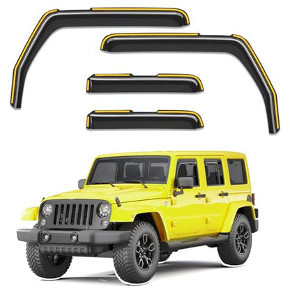 in-Channel Window Rain Guard for Jeep Wrangler JK 2007-2018 Rain Guards Side Window Visors Low Profile Vent Visor Window Deflectors Vent Shades Car Accessories - size: Fit for 2007-2018 Jeep Wrangler JK