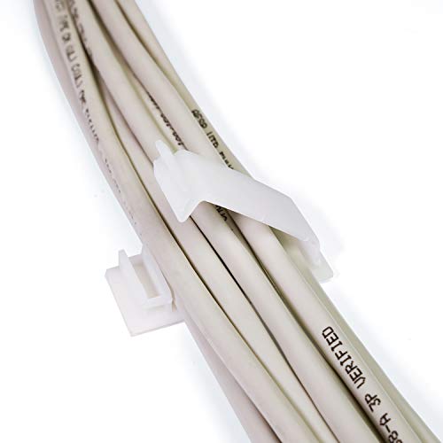 Cable Clips 3M Adhesive, Multipurpose Wire Clamps for Cable Management and Cable Runs - 50 Pack White Bundled with 10 Reusable Cable Ties - color: White, size: Large (1 3/4" x 3/4")