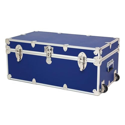 Rhino Trunk & Case Large Essential Trunk With Wheels 32”x18”x14”, 1000+ lbs Capacity - Many Colors. Strong, USA Made Summer Camp Footlocker, and Secure College Dorm Storage Chest - color: Royal Blue