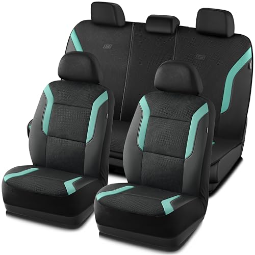 Skechers Memory Foam Car Seat Covers, Air Cool Mesh Thick Seat Covers, Car Seat Full Sets, Airbag Compatible, Automotive Comfort Protection for Most Cars,Vans,Trucks, SUVs,Green - color: Black/Green, size: Full Set