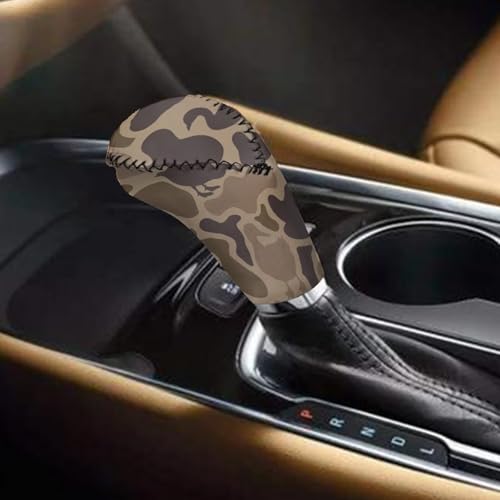 KEIAHUAN 2 Piece Car Gear Shift Knob Cover + Handbrake Sleeve Cover Duck Camo Hunting Washable Neoprene Cloth Car Interior Accessories Universal Fits for SUV,Sedan,Van - color: Brown Duck Camo Hunting