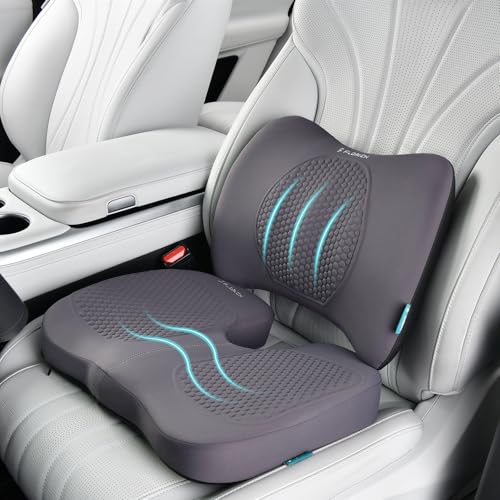 FLORICH Car Seat Cushion and Back Support for Office Chair Memory Foam Chair Cushions Pressure Relief Seat Pads with Gel Massage Point Lumbar Support (Light Grey) - color: Light Grey, size: Cushion+lumbar