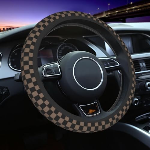 Checkered Brown License Plate Frame 2pc Checkered Brown Black License Plate Frame Checkereds Steering Wheel Cover Steering Wheel Cover Cars Aluminum with Fits Standard Us Ca Vehicles - color: Checkered Brown