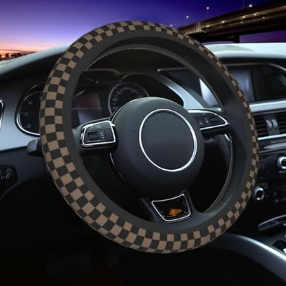 Checkered Brown License Plate Frame 2pc Checkered Brown Black License Plate Frame Checkereds Steering Wheel Cover Steering Wheel Cover Cars Aluminum with Fits Standard Us Ca Vehicles - color: Checkered Brown