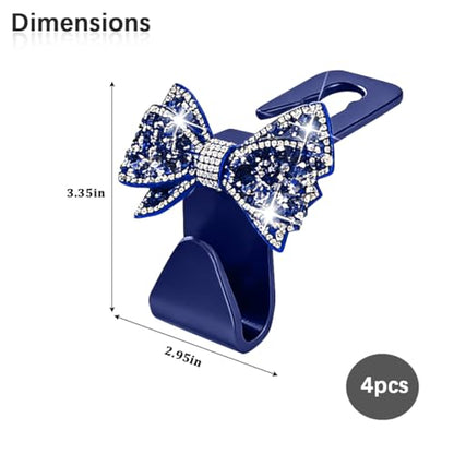 Zpana Bling Car Headreat Hook, 2PCS Crystal Rhinestone Cute Bow Vehicle Seat Back Hanger Storage for Purses Bags Grocery, Diamond Auto Rear Seat Organizer, Universal for SUV Truck Sedan (Blue) - style: Blue/4PCS