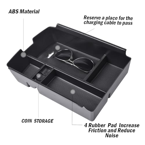Center Console Organizer Tray Compatible with Atlas Accessories 2018 2019 2020 2021 2022 2023 Cross Sport Armrest Glove Box Secondary Storage Divider ABS Materials - Black Trim