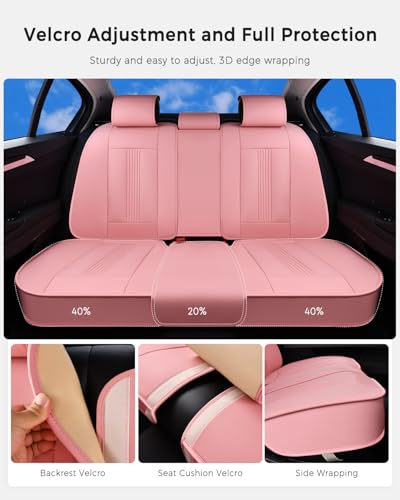Huidasource Pink Rear Seat Covers, Nappa Leather Back Seat Covers with Ventilation Holes, Velcro Adjustable, Compatible with Seat Belts, Child Safety Seats, fit for Most Cars SUV Truck, Pink - color: R# Pink, size: Back Seat Cover