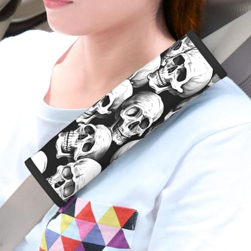 Seat Belt Cover Pad Halloween Skull Pattern Soft Safety Car Automotive Seat Belt Pads Cushion Shoulder Strap Covers for Cars or Bags, 2 Pcs - color: Halloween Skull Pattern