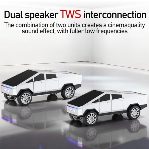WSTER WS-580 Futuristic Pickup Truck Bluetooth Replica Speaker with LED Display Screen TWS, FM, USB/TF, LED Headlights, Mic, Practical Gift for Car Model Fans, Audio Users & Tech Hobbyists (Silver) - color: Silver