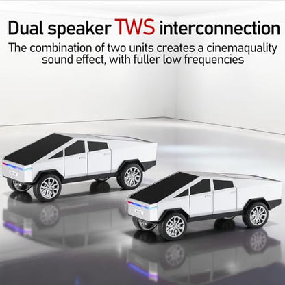 WSTER WS-580 Futuristic Pickup Truck Bluetooth Replica Speaker with LED Display Screen TWS, FM, USB/TF, LED Headlights, Mic, Practical Gift for Car Model Fans, Audio Users & Tech Hobbyists (Silver) - color: Silver