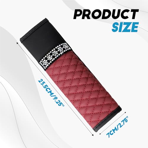 wuyaoyao 2PCS Bling Car Seat Belt Cover Pad, Breathable Leather Seatbelt Covers for Cars, Soft Comfortable Seatbelt Shoulder Strap Covers, Rhinestone Auto Seat Belt Protector Cushion (Wine Red) - color: Wine Red
