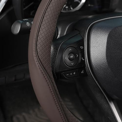 SEG Direct Steering Wheel Cover 14.5-15 inch (37-39 cm) Medium Size, Microfiber Leather, Non-Slip Comfortable Grip, Fits Cars Trucks SUVs, Chocolate Brown - color: Chocolate Brown, size: Standard size[14 1/2''-15'']
