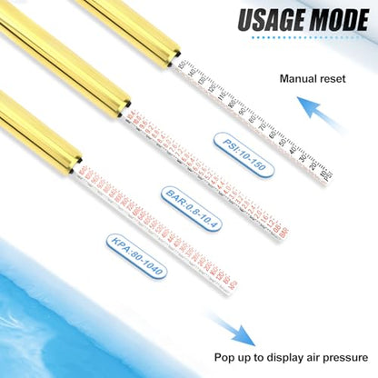 MEANLIN MEASURE 5PCS Gold Double Straight Type Tire Pressure Gauge, Dual Head Air Pressure Gauge, Pressure Range 10-150 Psi (Suitable for Trucks, etc.)