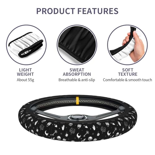 Gothic Steering Wheel Covers Non Slip Neoprene Universal 15 Inch Steering Wheel Protector Car Cover for Men Women - color: Gothic