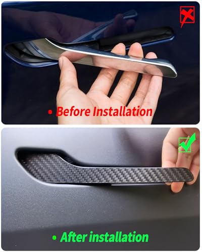 Carbon Fiber Door Handle Cover, Door Handle Protective Cover Decoration Compatible with Tesla Model Y/3 Accessories (2017-2025) Highland & Juniper Compatible (4 Pieces) (3K Matte Carbon) - style: 3K Matte Carbon