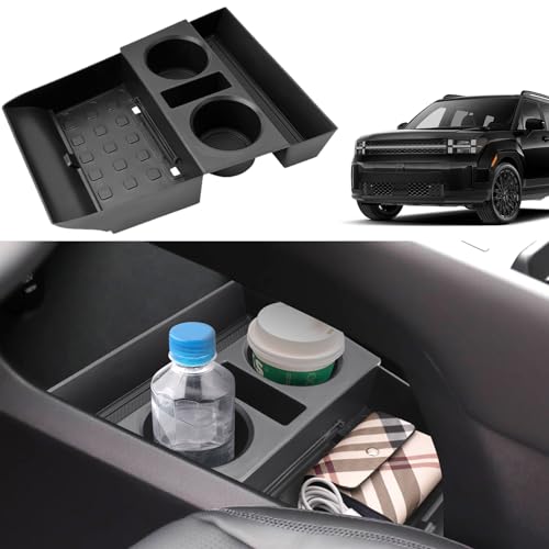 2024 2025 2026 Santa Fe Center Console Organizer (Lower) for Hyundai Santa Fe (SE/SEL/XRT/Limited/Calligraphy), Durable ABS Plastic&Anti-Slip Rubber Cup Holder Insert 2025 Santa Fe Accessories - color: Lower - Console Organizer
