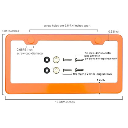 T304 Stainless Steel License Plate Frame – 8K Mirror Polish Finish, Rust-Resistant, Slim Design, Universal Fit, Includes Screw Caps, Washers & Stainless Steel Screws (Orange) - color: Orange