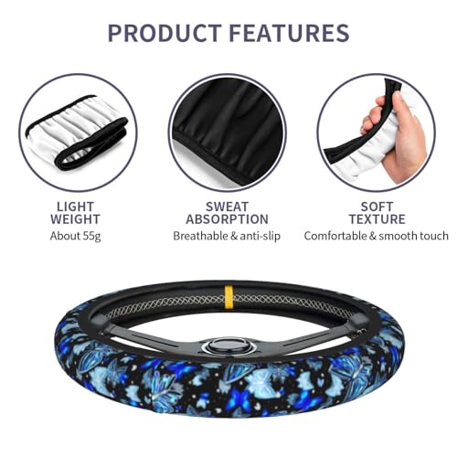 Blue Butterfly Steering Wheel Cover Universal 14.5-15 Inch Car Wheel Protector Anti-Slip Car Steering Wheel Accessories for Women Girls - color: Blue Butterfly