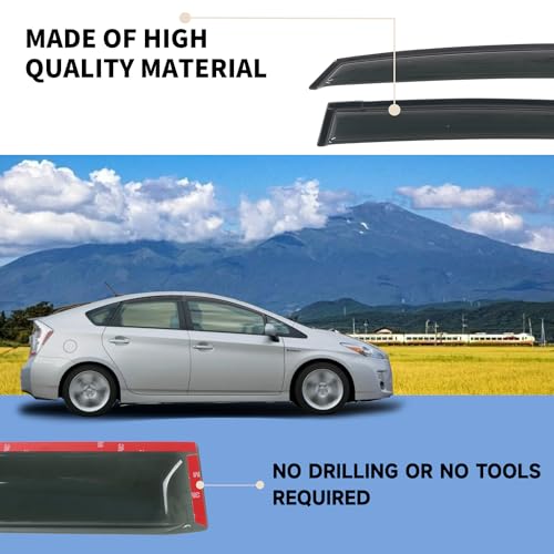4PCS Rain Guards Fit for 2010-2015 Toyota Prius Excludes Prius V & Prius C, Tape on Side Window Visor Deflector, Dark Smoke Vent Shade Shield, 2010 2011 2012 2013 2014 2015 - size: For 2010-2015 Prius