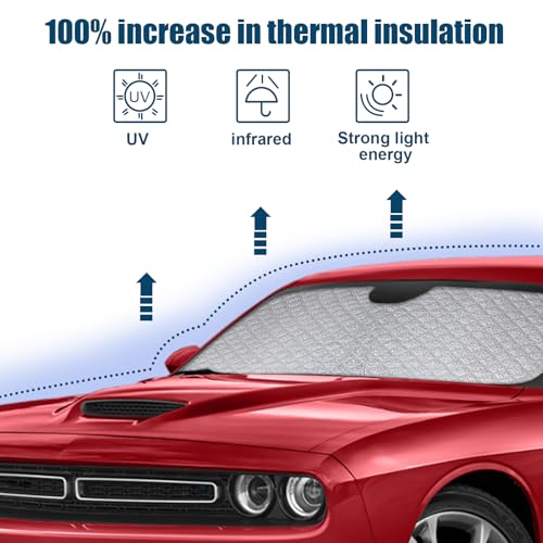 6 Layers Custom Fit Windshield Sun Shade for 2008-2023 Dodge Challenger, Foldable Car Sunshade with Storage Bag, Heat Reflective & UV Protection - size: 2008-2023 Dodge Challenger