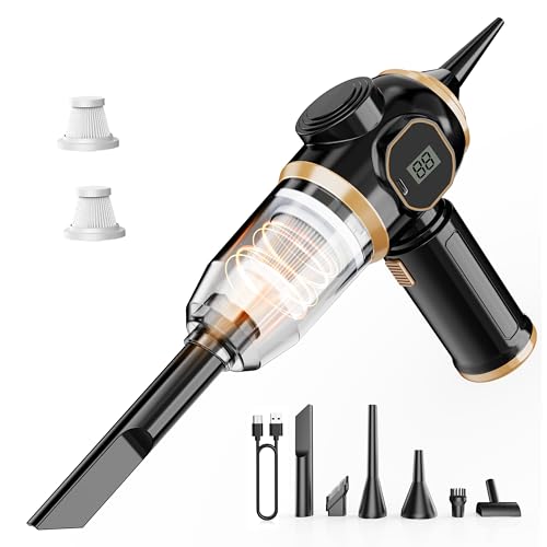 Brushless Motor Portable Cordless Car Vacuum Cleaner – 25000 Pa High Power, LCD Display, Rechargeable Handheld Vacuum for Car, Home, Office | Efficiently Removes Pet Hair, Sofa (Black & Gold) - color: Black & Gold