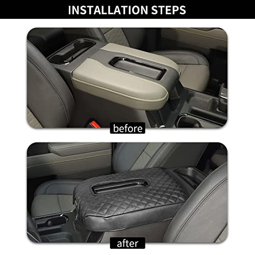 Armrest Pad Cover Center Console Lid Cover Compatible with 2019-2023 Chevrolet Silverado & GMC Sierra, Leather Console Replacement, Black - color: Black A+