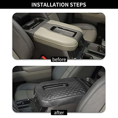 Armrest Pad Cover Center Console Lid Cover Compatible with 2019-2023 Chevrolet Silverado & GMC Sierra, Leather Console Replacement, Black - color: Black A+