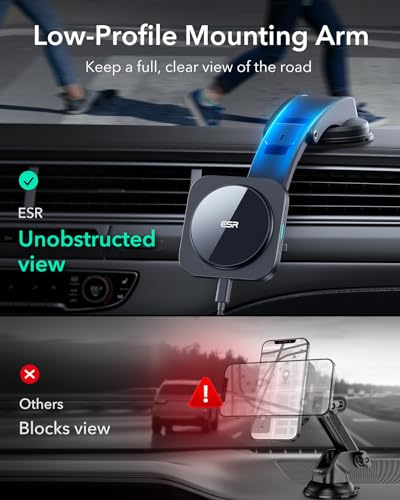 ESR for MagSafe Car Mount Charger, Dashboard Magnetic Wireless Car Charger Mount, Compatible with MagSafe Car Charger, for iPhone 17-12 Series, Galaxy S26/S25, Fast Charging, Car Accessories, Black