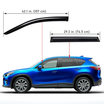 Lightronic Extra Durable Outside-Mount Auto Vent Window Visor, Fits 2013-2016 Mazda CX-5, UV Protection Rain Guard, Original Wind Deflector, No-Drill Easy Install, Dark Smoke, 4-Pcs