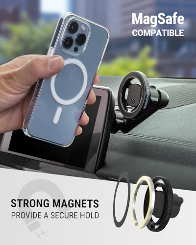 Scosche MagicMount MS 5-in-1 MagSafe Phone Mount for Car Vent, Dashboard and Back of Display for Floating Screens, Hands Free Magnetic Cell Phone Holder Compatible with iPhone 17 16 15 14 13 12