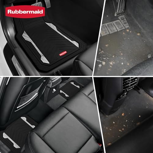Rubbermaid Car Floor Mat, Heavy Duty All-Weather Car Mats Full Set with Dual-Tone Sliver Aluminum Inserts – Universal Fit, Anti-Slip Backing, Trim-to-Fit for Most SUV, Sedan, Van - color: Silver