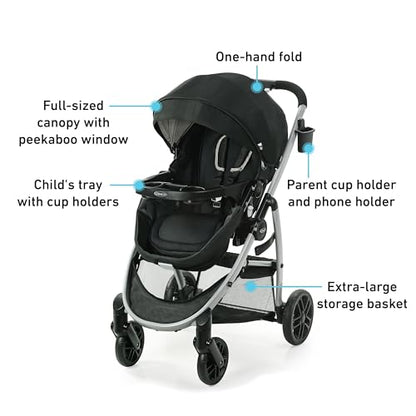 Graco® Modes Pramette Stroller, 3-in-1 Baby Stroller, 3 Modes from Infant Car Seat Carrier, Infant Pramette, to Toddler Stroller, Reversible Seat, One Hand Fold, Extra Storage, Child Tray, Pierce - color: Pierce, style: No Style Name