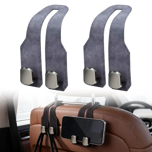 Car Seat Back Storage Hook, 2026 New Car Seat Headrest Hook for Purses and Bags, Leather Car Seat Back Storage Hooks, Car Seat Hangers Organization Accessories (Grey 2pcs) - color: Grey 2pcs