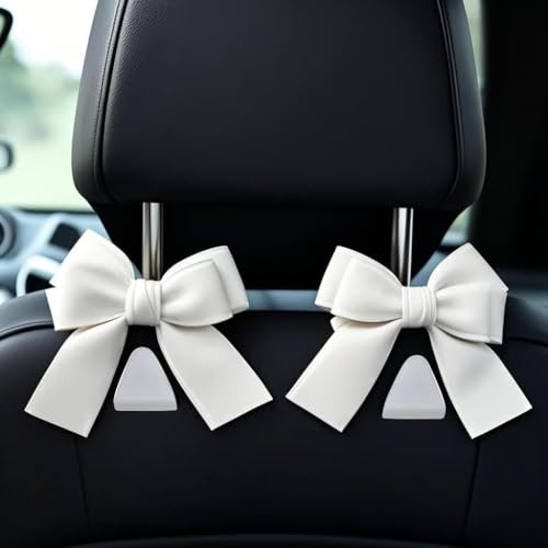 2-Pack Car Purse Hooks for Hanging Purses and Bags, Cute Bow car seat headrest Hooks for Hanging car Purse Hooks. (White) - color: White