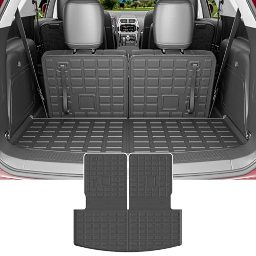 powoq 6&7 Seats Cargo Mat Compatible with 2020-2026 Ford Explorer Trunk Mat Cargo Liner Back Seat Protector TPE Replacement for 2020-2025 2026 Ford Explorer Accessories (Trunk Mat with Backrest Mats) - size: Compatible with Ford Explorer | 2020-2026