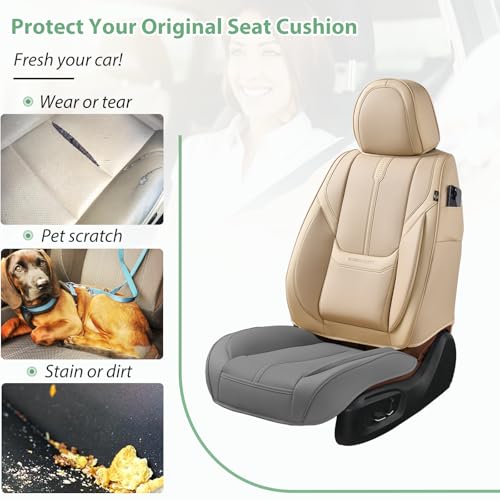 2 Pack Leather Front Car Seat Cover Bottom Only, Anti-Slip Padded Seat Cushion, Full Wrap Seat Protector with Storage Function Universal Fit for Most Cars, SUV, Pick-up Trucks (Grey) - color: Grey