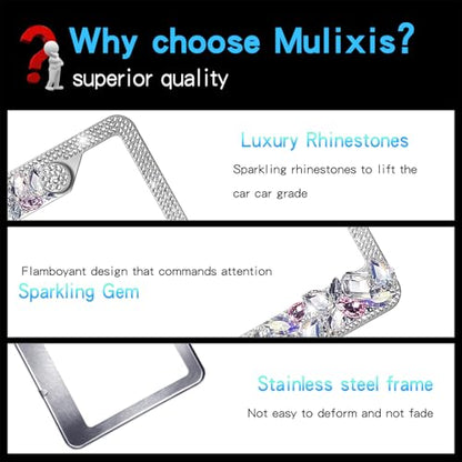 1 Pack Silver Bling License Plate Frames for Women Sparkly Rhinestone Diamond Car Accessories with Glitter Crystal Caps Stainless Steel Frame - High-End Gift Box Packaging - color: CPJ-LBJG-002 white gem 1pcs