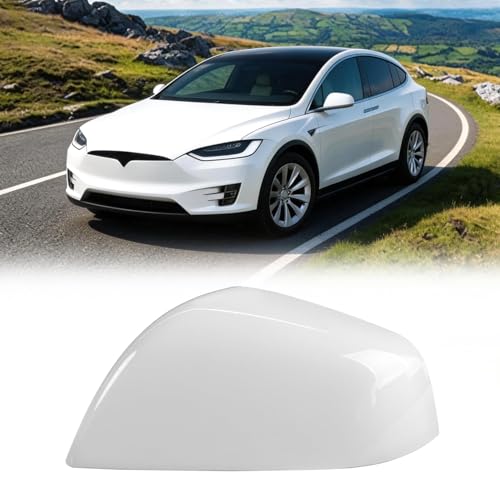 Compatible with 2016-2025 Tesla Model X Rearview Mirror Covers, for Tesla Model X Front Left Side Mirror Cover Replacement Clip-on (Pearly White) 105443011D - color: White, size: Left