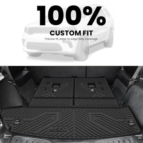 LASFIT Trunk Mat for Dodge Durango 2011-2026, Fit 2nd Row Bench Seating(7seats) & 2nd Row Bucket Seating 6seats, Not for 5 Seats, All Weather TPE Custom Fit Car Mat Cargo Liner, Black - style: 5) Durango | 2016-2026 |7-Seat/6-Seat Trunk Mat