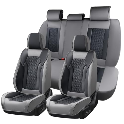 FLORICH Seat Covers, Car Seat Covers Full Set, Luxury Nappa Leather Seat Covers, Breathable and Waterproof Car Seat Protector 5 Seat, Automotive Seat Covers Universal Fit for Most Cars-Gray&Black - color: Gray&Black, size: Fullset