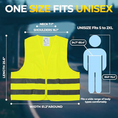 10 Pack Yellow Safety Vests, Bulk High Visibility Vest for Men / Woman, Adult Reflective Running Vest, Wholesale Work Vests For Construction, Running, Security, Cycling, Warehousing, Municipal