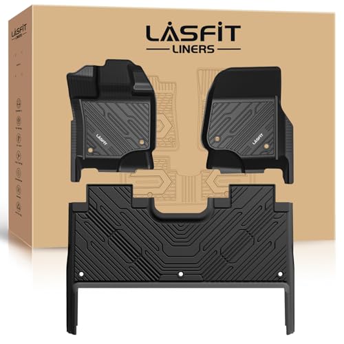 LASFIT Floor Mats for Ford F-150 2021-2026 | F150 Lightning 2022-2025 SuperCrew (Rear w/Fold Flat Storage) Carpet Floor All Weather Car Liners TPE Truck Mats - 1st and 2nd Row, 3pcs Black - style: 1) F-150 SuperCrew| 21-26 | 2Rows w/ Fold Storage
